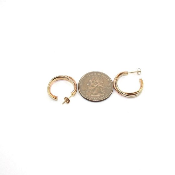 14K Yellow White Rose Gold Tri-Gold Weave Woven Hoop Earrings - Picture 5 of 6